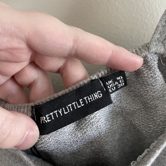 PrettyLittleThing Women 6 Shape Grey Sporty Sweat Zip Detail Crop Tank Top NWT - Picture 6 of 10